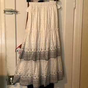 White long skirt with dark blue/black design